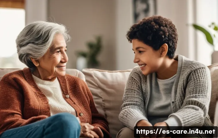 요양병원 장기입원 후기 - **Prompt:** A heartwarming scene depicting an intergenerational family discussion. An elderly Hispan...