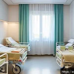 요양병원 입원 절차 상세 가이드 - A warm and welcoming long-term care hospital room in Spain, featuring a middle-aged patient sitting ...