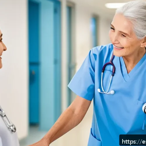 요양병원 내 간병인 서비스 - A warm and professional elderly care hospital scene featuring a multidisciplinary team of certified ...