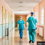 요양병원 방문 상담 가이드 - A bright and clean nursing home corridor in Spain, with wide hallways free of obstacles, polished fl...