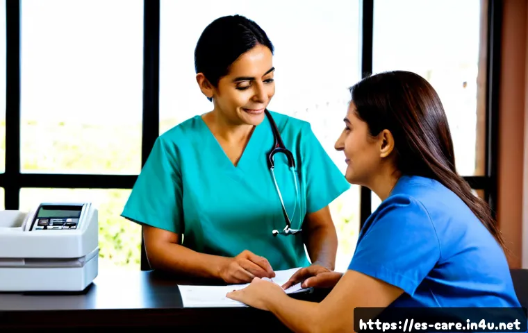 요양병원 입원 전 상담 팁 - Photorealistic hospital pre-admission consultation in a modern Spanish care facility, an elderly His...